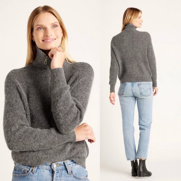 Quince Gray Baby Alpaca Wool Quarter Zip Sweater Size Large - Picture 2 of 8